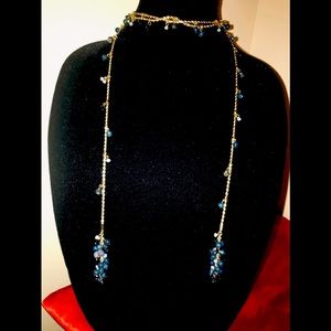 Gold Chain Wrap Necklace with Blue Bead Accents